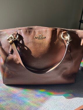 Coach Kelsey Satchel Bag - Brown Pebbled Leather